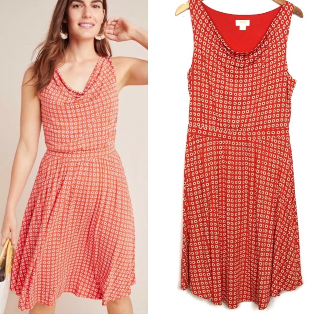 Anthropologie Maeve Orange Daisy Printed Midi Dress